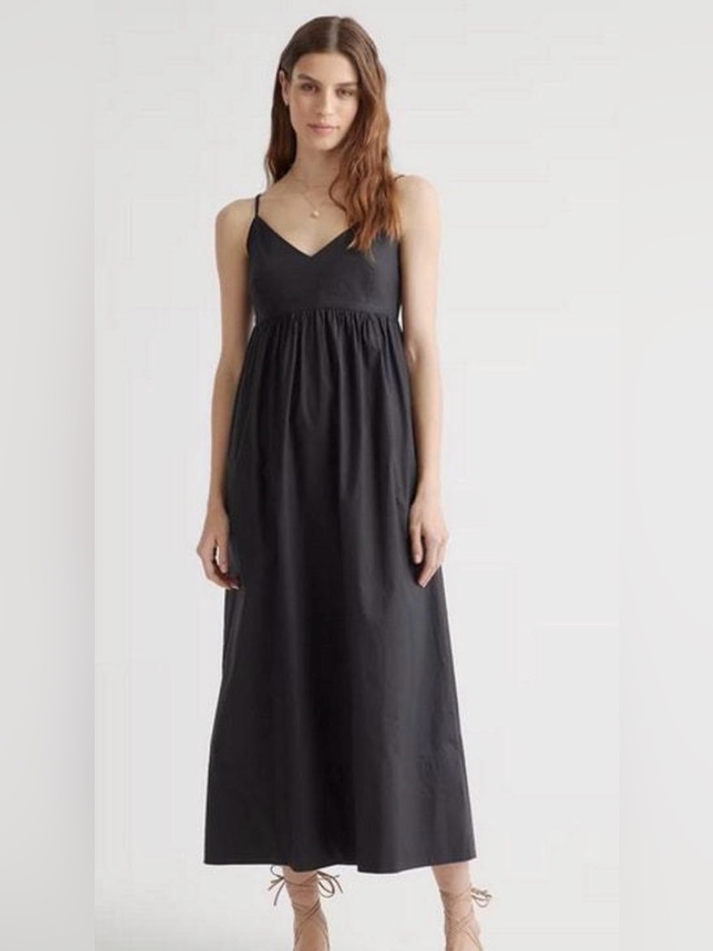 Quince Black Spaghetti-Strap Maxi Dress
